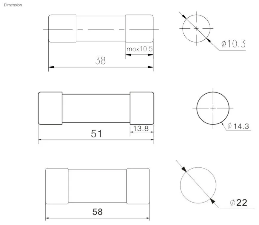 Cylindrical Fuse Ar Ceramic Bodies Fast Acting