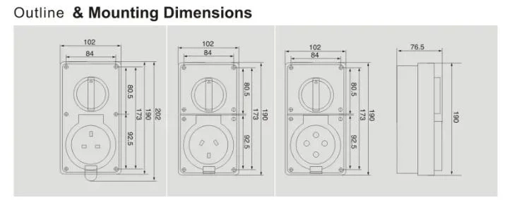 5pin 10A 20A 32A 40A 50A Industrial IP66 Combination Surface Switch Socket Outlet Electrical Switchgear